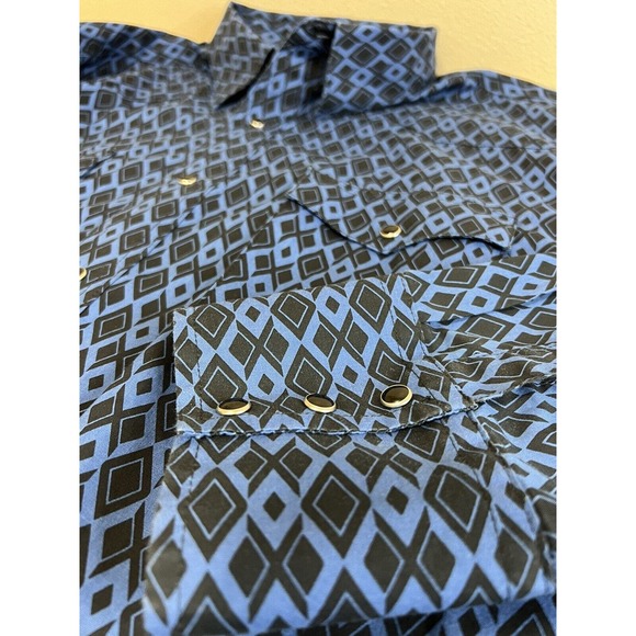 Wrangler Authentic Western Shirt Men's Size XXL Blue Black Pearl Snap Geometric - Picture 4 of 7